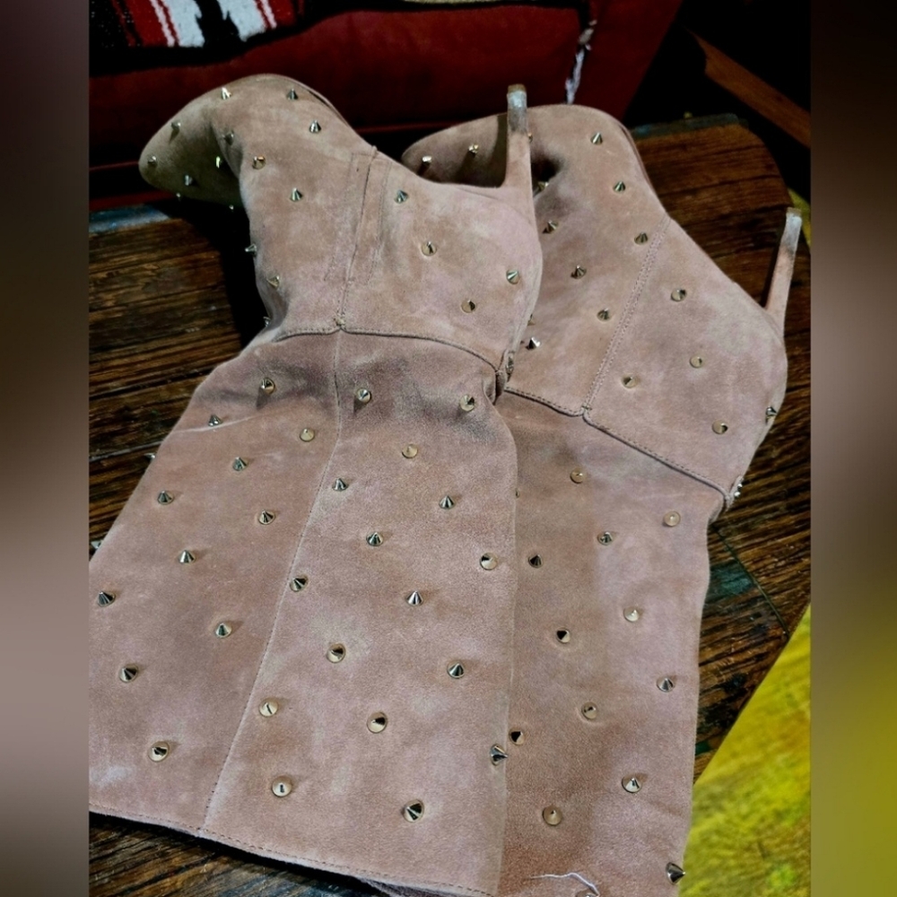 Studded Tan High Heel Boots